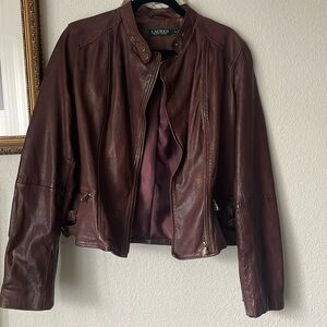 Ralph Lauren brown leather moto jacket